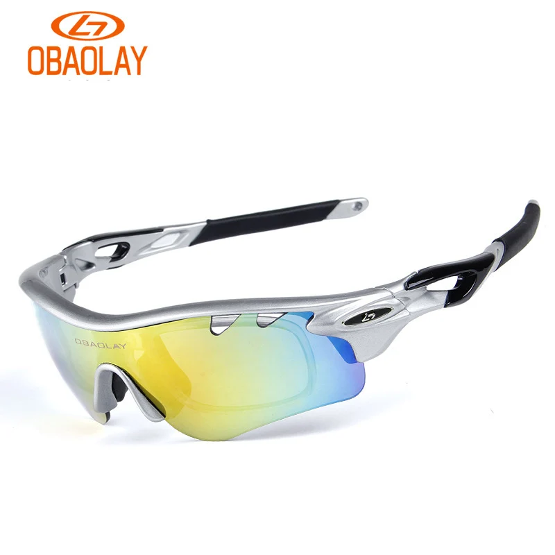 Obaolay 5 линз поляризованные велосипедные очки UV400 велосипедные очки для верховой езды, очки для рыбалки, солнцезащитные очки, прогулочные солнцезащитные очки, Mtb очки - Цвет: silver-black
