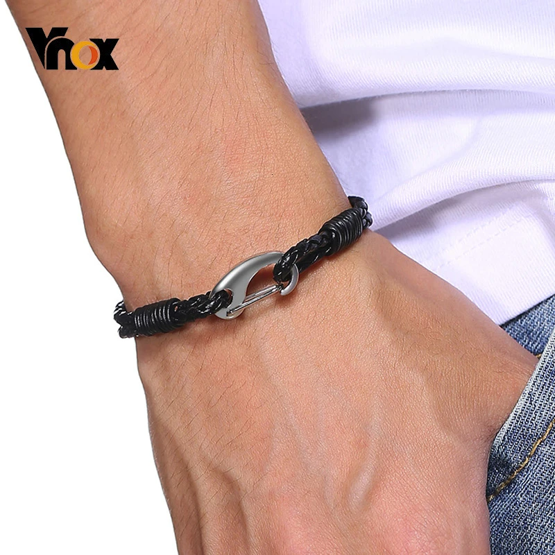 

Vnox Simple Casual Braided Genuine Leather Bracelets for Men 2-Strand Cuff Bracelet with Stainless Steel Clasp Unisex Jewelry