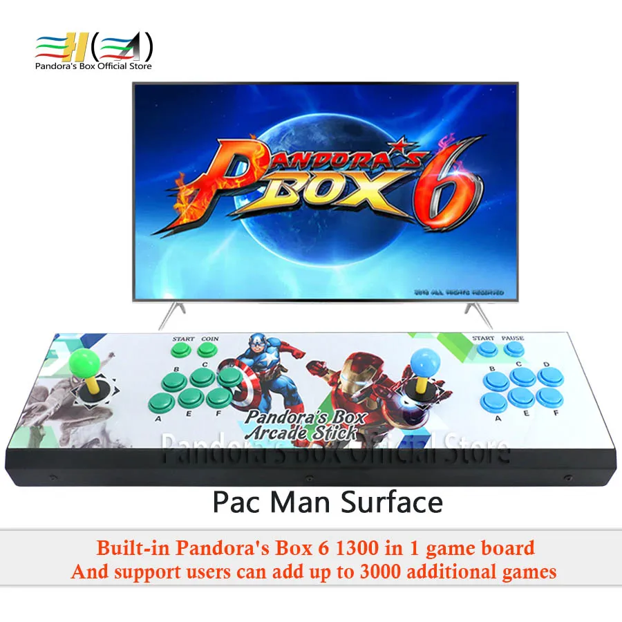 Новинка Pandora Box 6 1300 в 1 2 игрока джойстик игровой автомат консоль поддержка fba mame ps1 3d может добавить 3000 игр tekken pac man