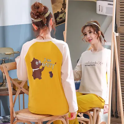women pajama set Womens Pajamas Sets Long sleeve cotton pajamas suit Women spring cartoon casual sleepwear long Pyjamas for women XXXL - Color: women pajama set