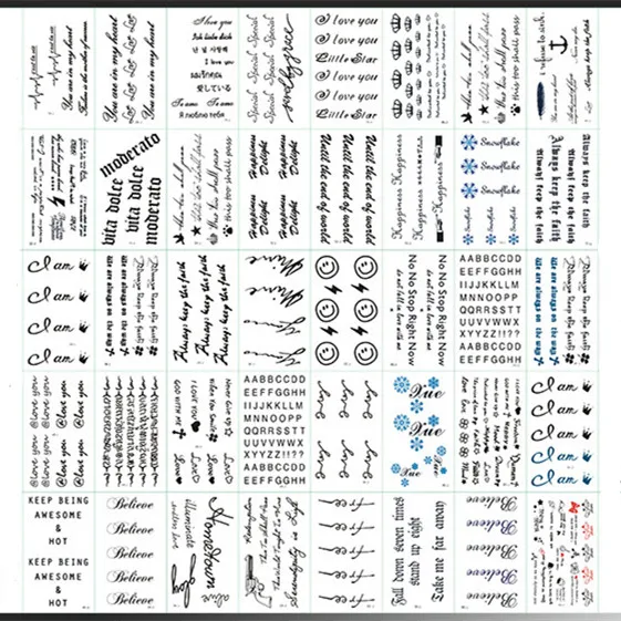 60 шт. наклейки с поддельными татуировками, сексуальные слова из букв, временная татуировка, наклейка для рук, рук, тела, пальцев, татуажа, временные мужские и женские