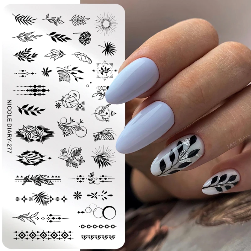 ニコール日記エスニックスタイルの花柄プレート簡潔なラインポイントネイルスタンプテンプレート花柄ステンシルツール ネイルアートテンプレート Aliexpress