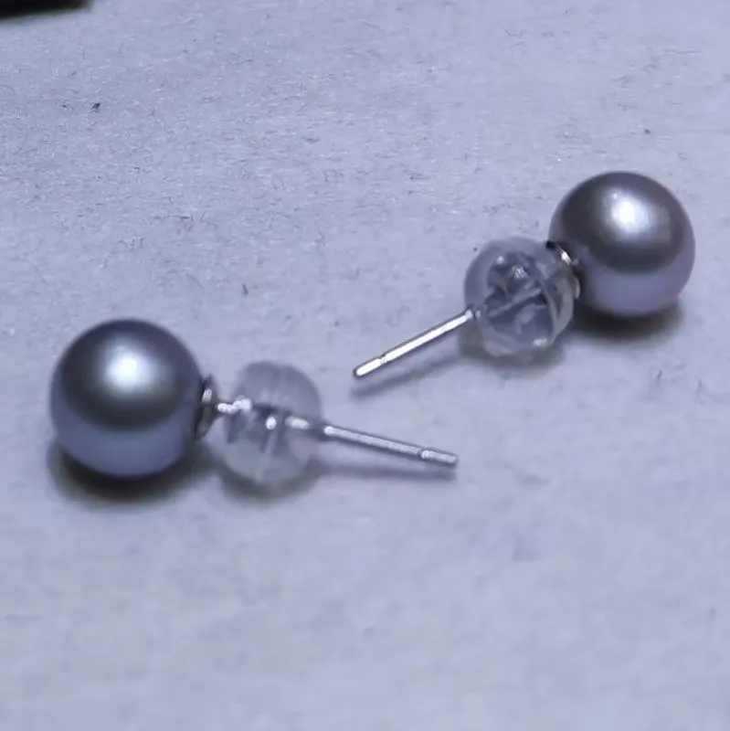 

Sterling silver gray freshwater pearl studs earring 6.5-7mm round beads