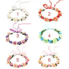 Для взрослых детей неровная искусственная Роза повязка на голову с цветами для девочек Свадебный градиент цветной Венок Корона сетка головной убор пляжная шапка