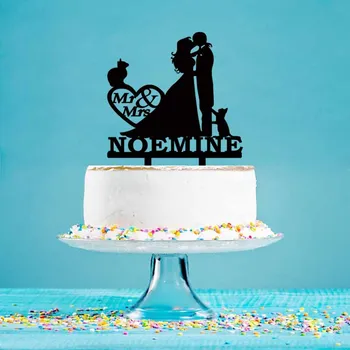 

Personalized Wedding Cake Topper Custom Mr Mrs Name Couple Cat Cake Topper For Wedding Anniversary Party Cake Decoration YC009