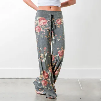 

Jaycosin Pants Womens Comfy Stretch Floral Print Drawstring Wide Leg Lounge Pants Loose Elastic Waist Women's Trousers Summer