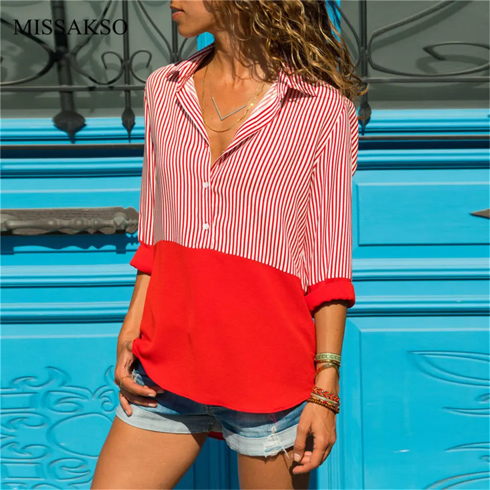 

Casual Stripe Women Blouses Chiffon Casual Long Sleeve Blouse Spring Autumn Plus Size Women Shirts Top Chemisier Femme Blusas