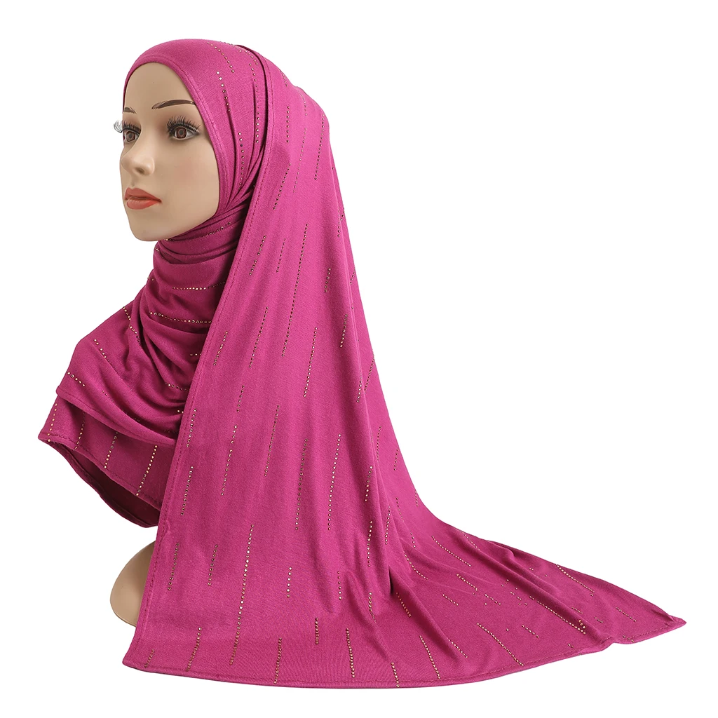 H205 모달 코튼 저지 라인 석이있는 부드러운 롱 스카프 직사각형 Hijab 레이디스 헤드 스카프 목도리 여성용 보닛 모자 모자
