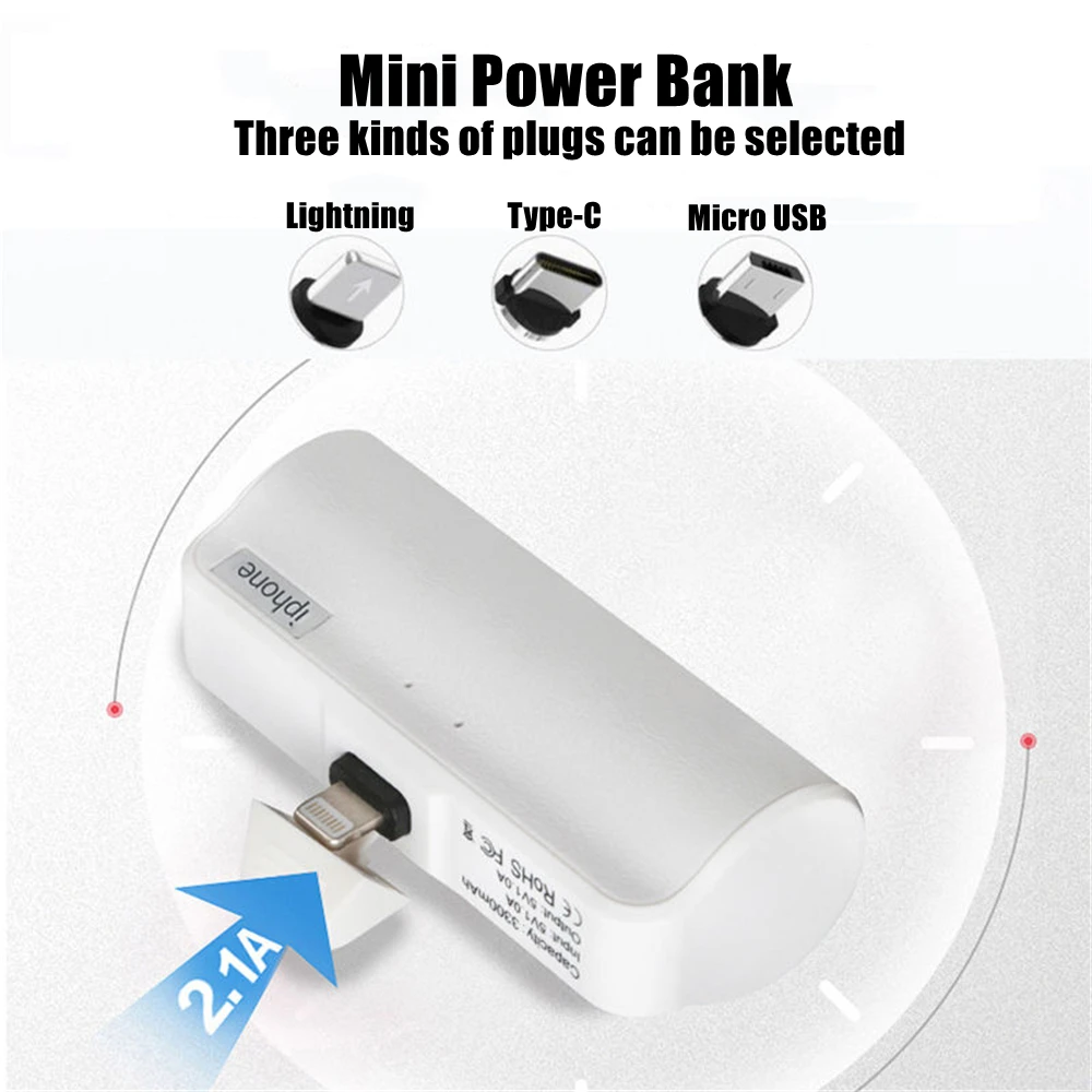 Mini Power Bank 3300mAh for Micro-USB - External Emergency Battery Charger