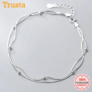 

Trustdavis Genuine 925 Sterling Silver Fashion double Snake Chain Beads Anklets For Women S925 Jewelry Birthday Present DA1348