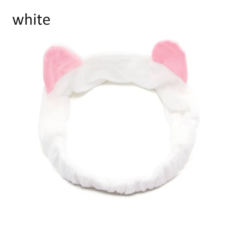 Белый Коралловый флис Hairbow повязка на голову для мытья лица макияж Женская банная маска Милая повязка на голову с кошачьими ушами эластичные мягкие аксессуары для волос в виде тюрбана - Цвет: Белый