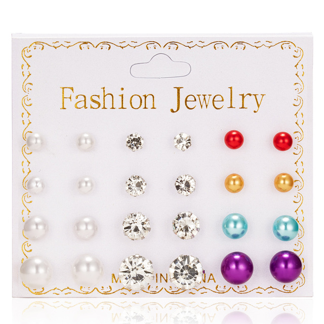 Pairs Stud Earrings Set for Women Statement Heart Star Snowflake Flower Crystal Pearl One Week Minimalist Set of Earrings Gift