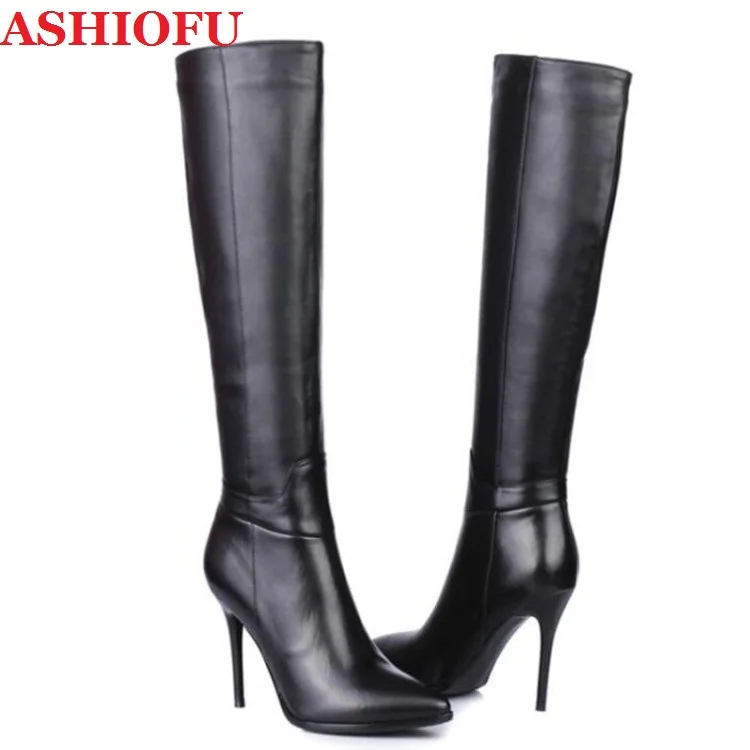 

ASHIOFU 2020 New Handmade High Heel Boots Pointed-toe Party Club Winter Boots Evening Club The-knee-high Boots Fashion Shoes