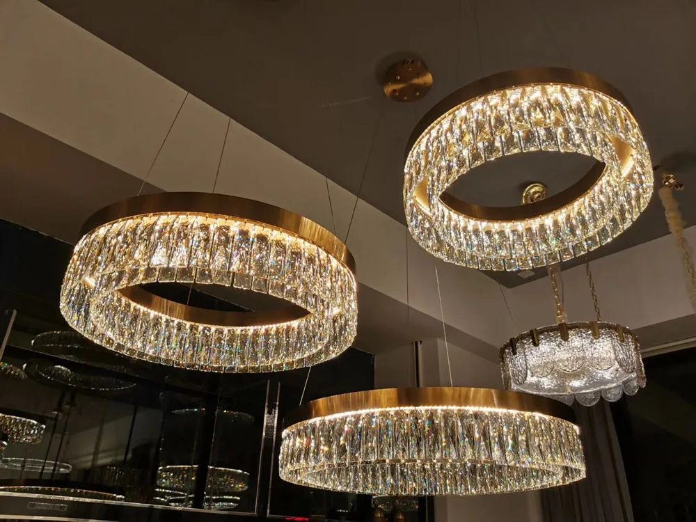 Круглый дизайн золотой хрустальный канделябр современный lampadari светодиодный свет AC110V 220V блеск украшения дома освещение