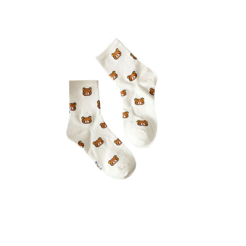 1 Pair of Cute cartoon women's pure Cotton socks cute and Fashionable bear socks five Colors of pure Cotton Female socks