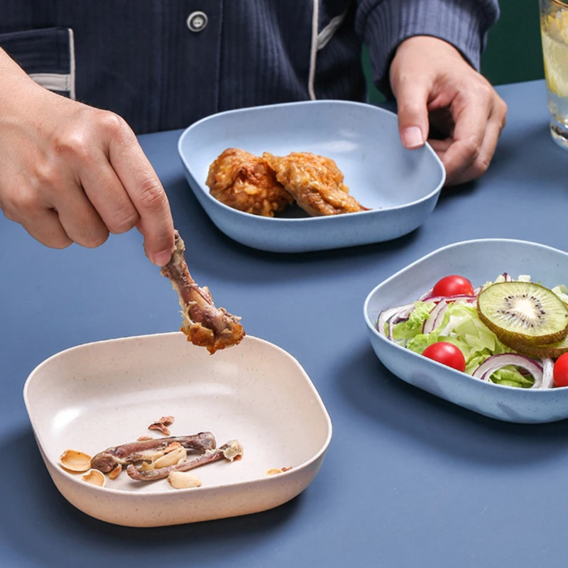 Wheat Straw Plate Tray Lunch Dinner Dessert Fruit Spit Bone Dish Home Snack Dim Sum Plate Plastic Kitchen Tableware