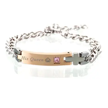 

Lover's Bracelets Her King His Queen Couple Bracelets Titanium Stainless Steel Charming Bracelets Gift Matching Set For Couples