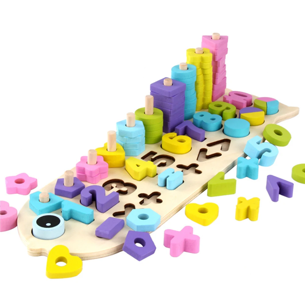 

Kids Wooden Block Toys Geometric Assembling Blocks Building Animal Fish Shape Digital Matching For Preschool Students