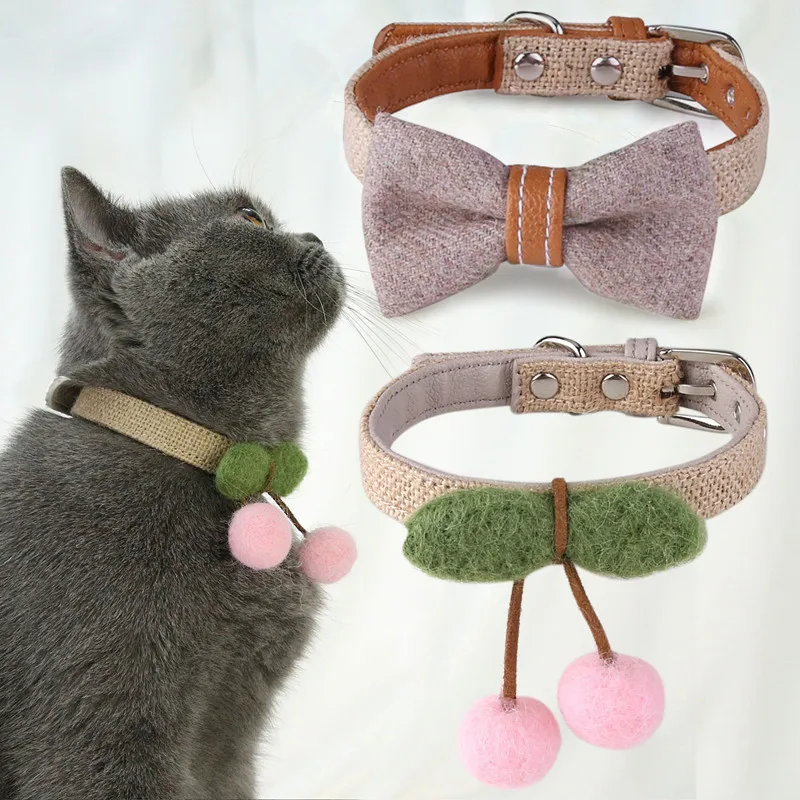 Pet Dog Cat Collar Bowtie Necklace Hand-Woven Puppy Handmade Woven Cherry Pattern Product Supplies 22-32cm | Дом и сад