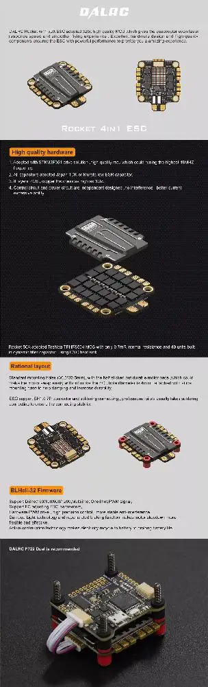 DALRC Rocket 50A 3-6S Blheli_32 DSHOT1200 готов 4 в 1 FPV гоночный бесщеточный ESC 30,5x30,5 мм