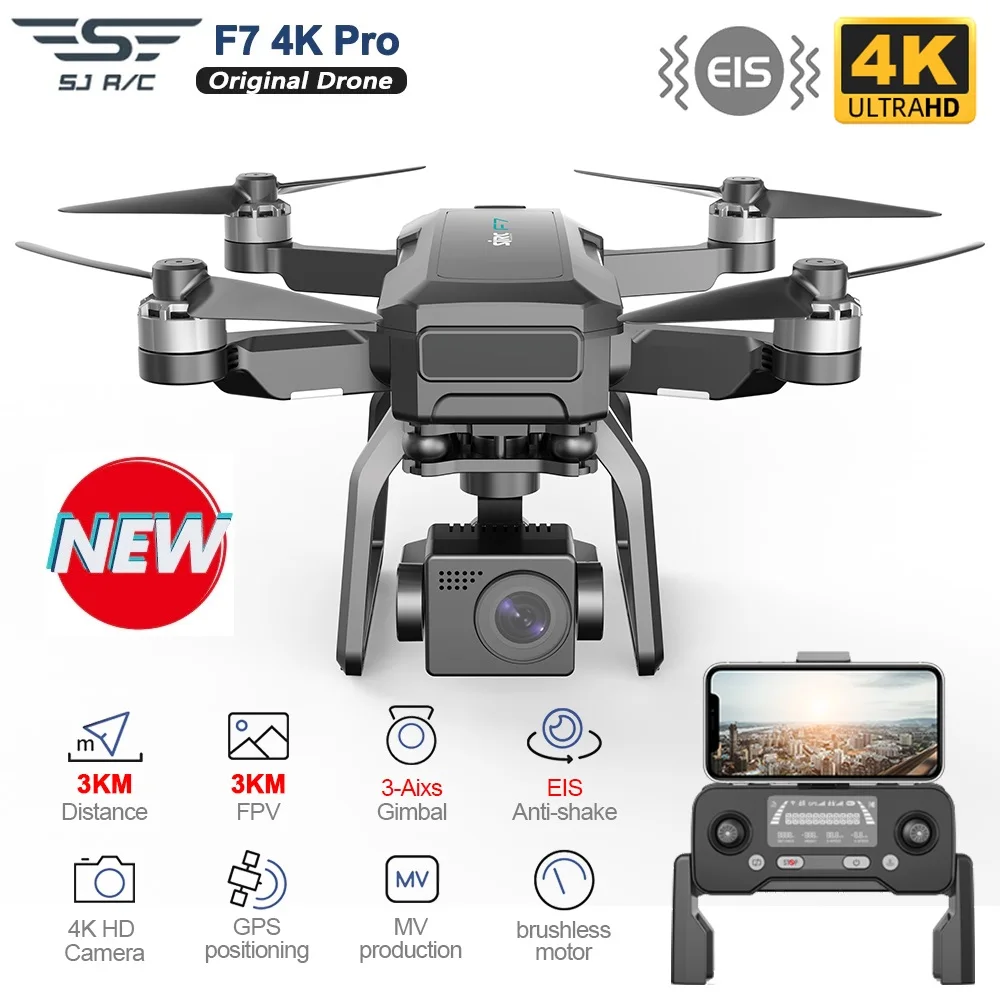 Sjrc F7 Pro Gps Drone 4K Dual Hd Camera 3 Assi Giunto Cardanico Fotografia Aerea Professionale 3Km Quadricottero Senza Spazzole Vs F11 4K Pro