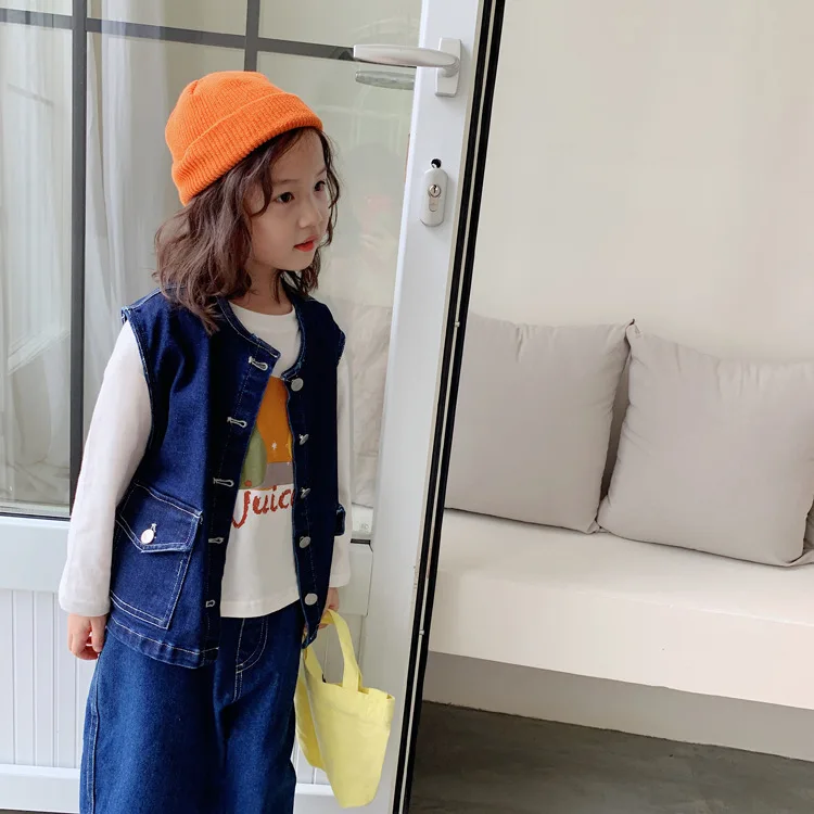 Tckids детская одежда настраиваемый 19 осенние нейтральные модели ретро микро эластичный текстурированный niu zi xi Пряжка жилет