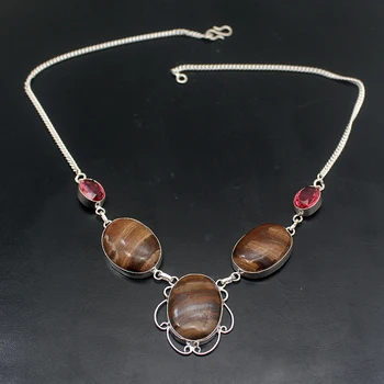 

Unique New OceanJasper RedTopaz 925 Sterling Silver Women Necklace 19 inches VC15