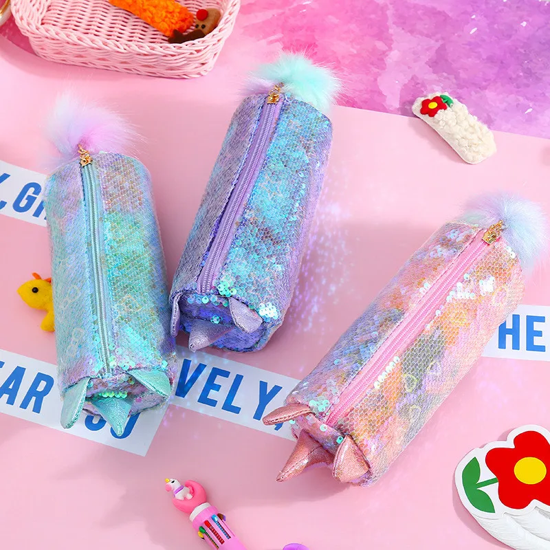 

Cute Unicorn School Pencil Case for Girls Boys Pencilcase Sequin Pen Box Large Cartridge Big Pencase Bag Stationery Supplies Kit
