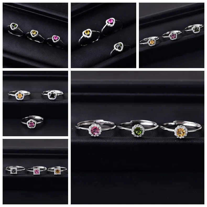Pure Nature Tourmaline Sterling Silver 925 Ring Yellow Green Heart Round Flower Stone Engagement Rings for Girls Birthday Gift | Украшения
