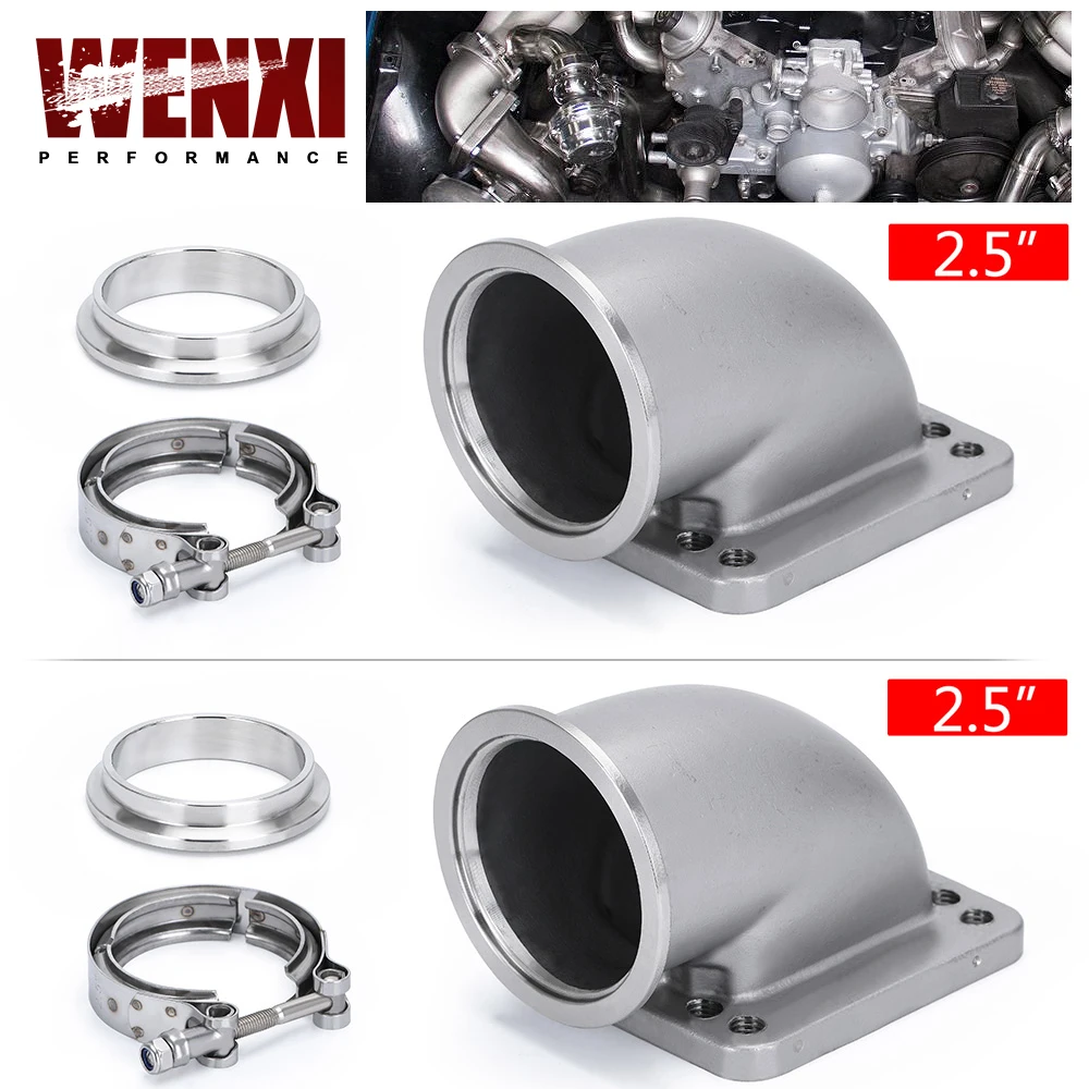 

1 Pair 2.5" Vband 90 Degree Cast Turbo Elbow Adapter Flange 304 Stainless Steel + Clamp For T3 T4 Turbocharger WX-TEA25+TPJ25-2