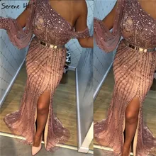 Дубай, одно плечо, сексуальные платья для выпускного вечера, роскошное бисер Кристалл, блестящие платья для выпускного вечера,, Серен Хилл, DLA70258