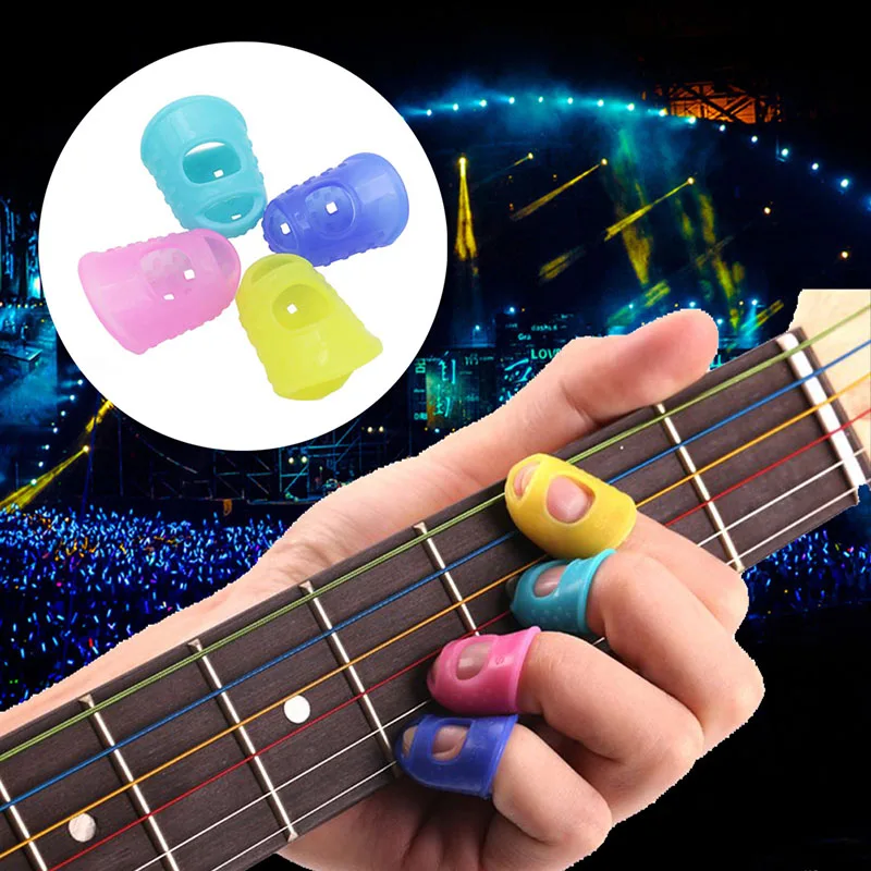 

4Pcs/Set Silicone Finger Guards Guitar Protectors For Ukulele Guitar Random Color Picks Gift Fingertip Stretchable Comfortable