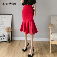 Женская модная эластичная юбка с высокой талией удобная повседневная юбка с асимметричным подолом с оборками