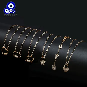 

Lucky Eye Heart Star Pendant Necklace Gold Color Long Chain Micro Pave Zircon Necklace for Women Girls Fashion Jewelry BD205