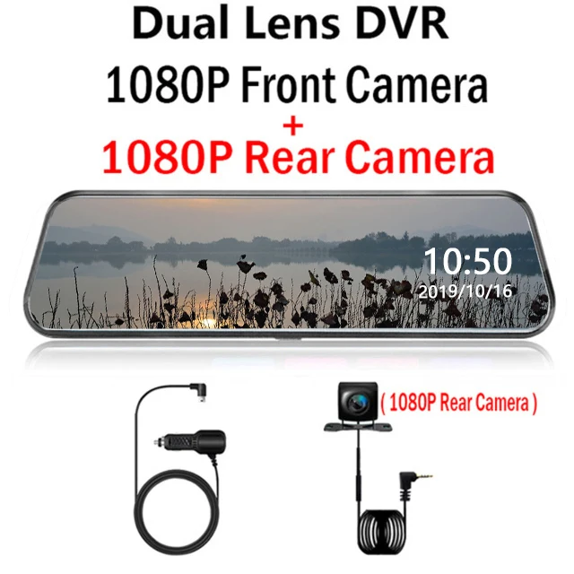 Автомобильный видеорегистратор FHD 1080P 1" ips полный экран поток медиа зеркало заднего вида Выдвижная камера с двухканальным g-сенсором видеорегистратор - Название цвета: Dual Lens 1080P