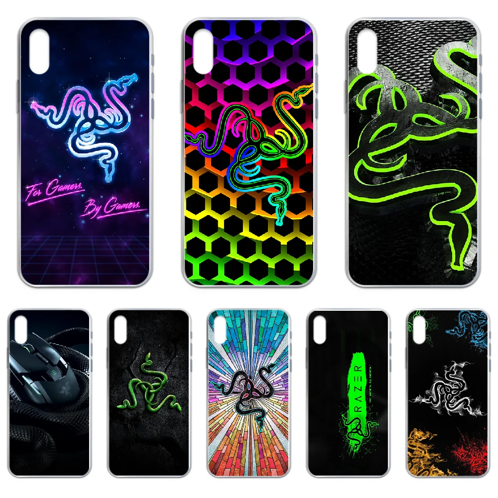 Игровой бренд Razer чехол для телефона iphone 4 4S 5 5C 5S 6 6S PLUS 7 8 X XR XS 11 PRO SE 2020 MAX Прозрачный