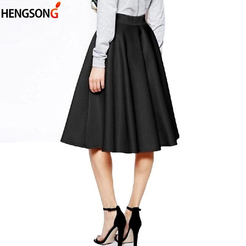 Casual Empire Waist Pleated Skirts Women Fashion Solid Knee-Length Skirts plus size faldas mujer moda