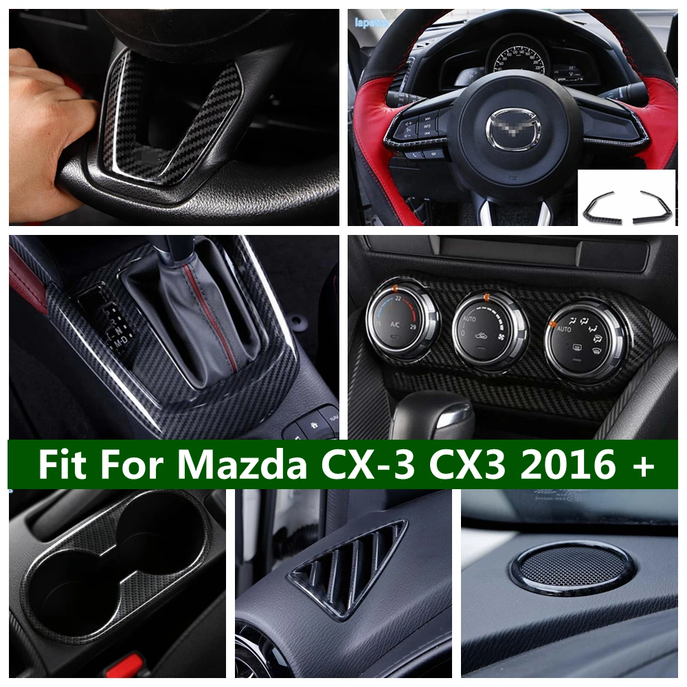

Carbon Fiber Interior Air Conditioning Vent / Steering Wheel / Gear Shift Box Panel Cover Trim For Mazda CX-3 CX3 2016 - 2021