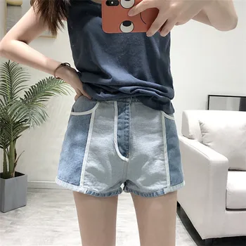 

2020 Spring Summer Women's Denim Shorts Patchwork High Waist Silm Shorts