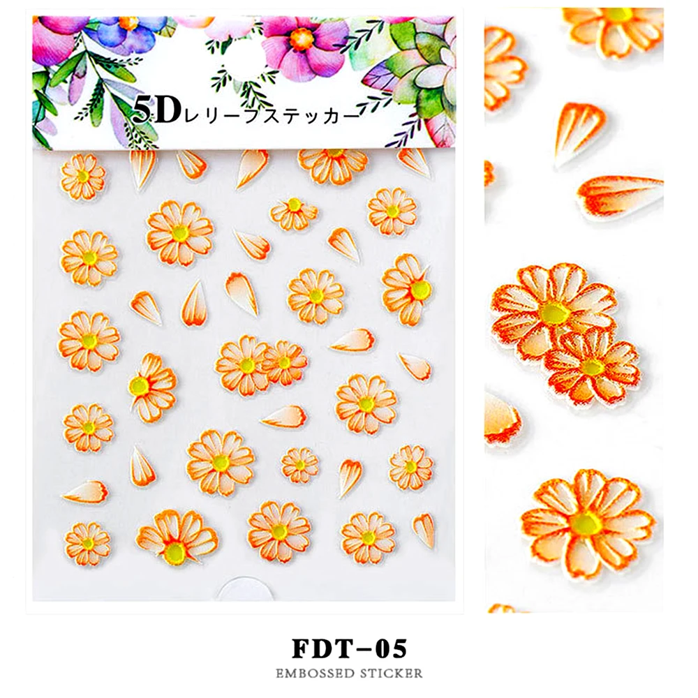 YAYOGE 10 видов конструкций 5D самоклеющиеся рельефные наклейки для ногтей серия цветов Бабочка Выгравированные Водные Наклейки для ногтей арт, наклейки для ногтей - Цвет: FDT-05