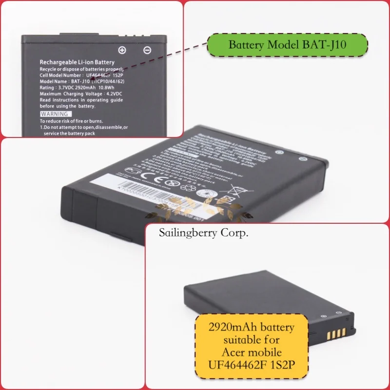 Аккумулятор подходит для acer-mobile UF464462F 1S2Pwith модель батареи BAT-J10