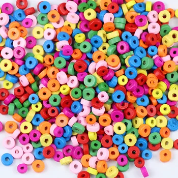 

YHBZRET 300pcs Flat Round Spacer Wooden Beads Wood Loose Beads for Jewelry Making Handmade Bracelet DIY Craft Findings 3x6/4x8mm