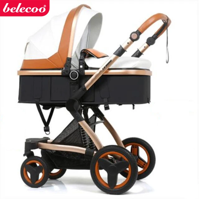 belecoo коляска детская Эко-кожа автокресло на коляску 2в 1 / 3 в 1 Высокий пейзаж коляска Двухнаправленная прогулочная коляска младенца - Цвет: X6-2
