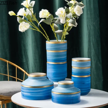 

GRADIENT CERAMICS VASE FLOWER INSERT DESK DECORATION ORNAMENTS MODERN HOME DECORATIVE PAINTED CRAFT PORCELAIN FLOWER ARRANGEMENT