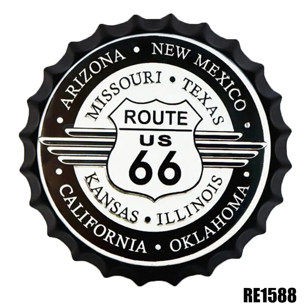 Route 66 винтажная крышка пивной бутылки Ретро табличка Настенный декор металлические жестяные знаки плакат комната бар украшение стены 35 см круглый металлический плакат