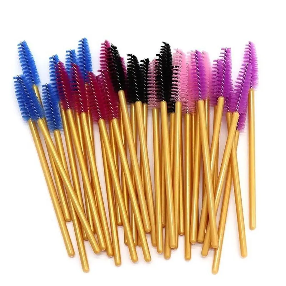 Eyelashes Brush Eyelash Brush Makeup Brush Makeup Tool Makeup Brush Set Makeup Tool Set 50Pcs/Pack Disposable Micro Eyelash Brushes Mascara Applicator Wand Brushes Comb Eye Lashes Brush Makeup Tools Gold Handle