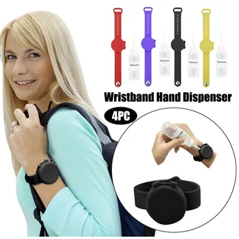 

4PCS Hand Sanitizer Disinfectant Sub-packing Silicone Bracelet Wristband Hand Dispenser Wearable Hand Sanitizer Dispenser Pumps