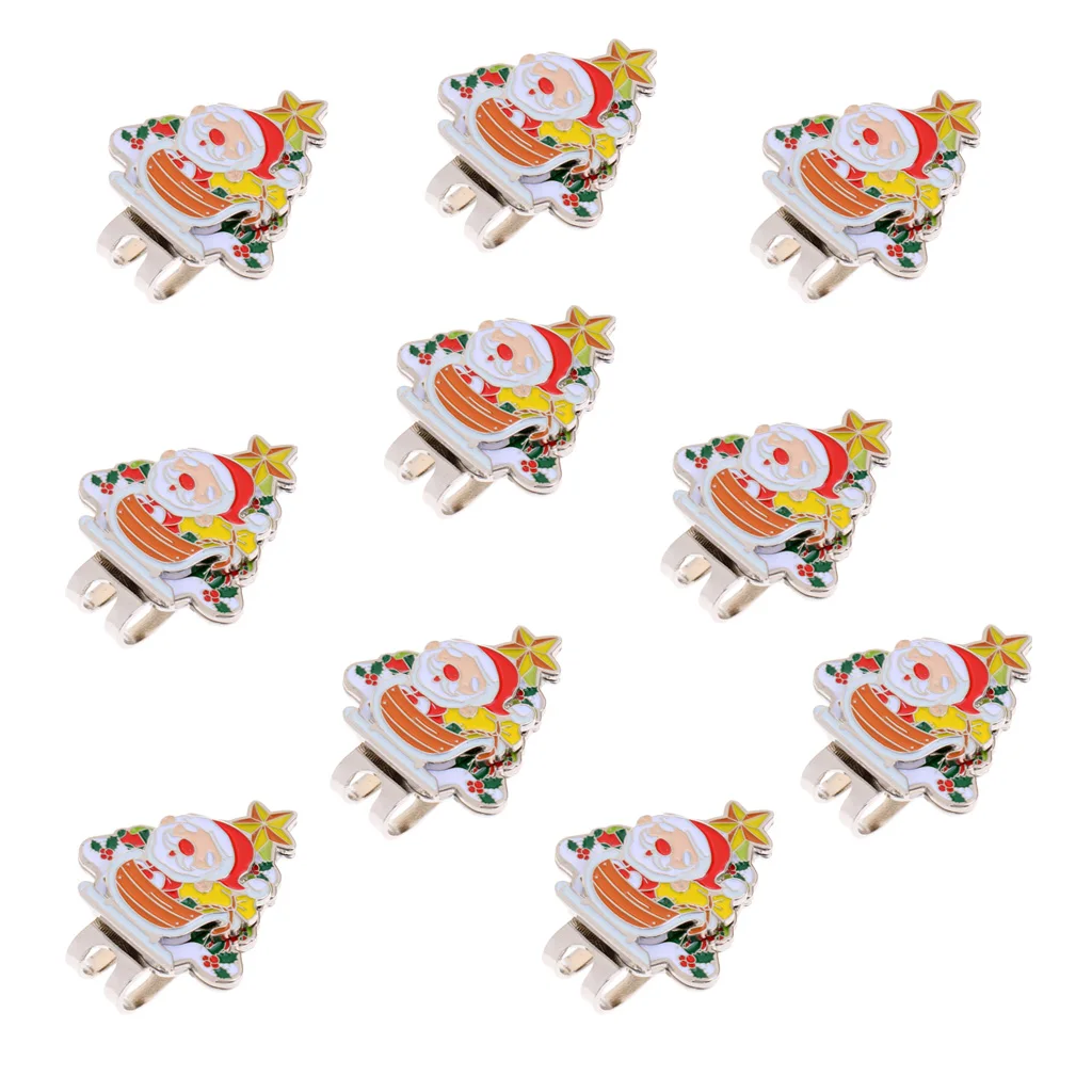 10 X Portable Alloy Santa Claus Christmas Tree Golf Ball Marker And Hat Clip