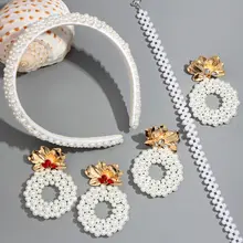 Flatfoosie модные корейские белые жемчужные повязки для женщин ручной работы широкие обручи для волос девушки свадебные аксессуары для волос