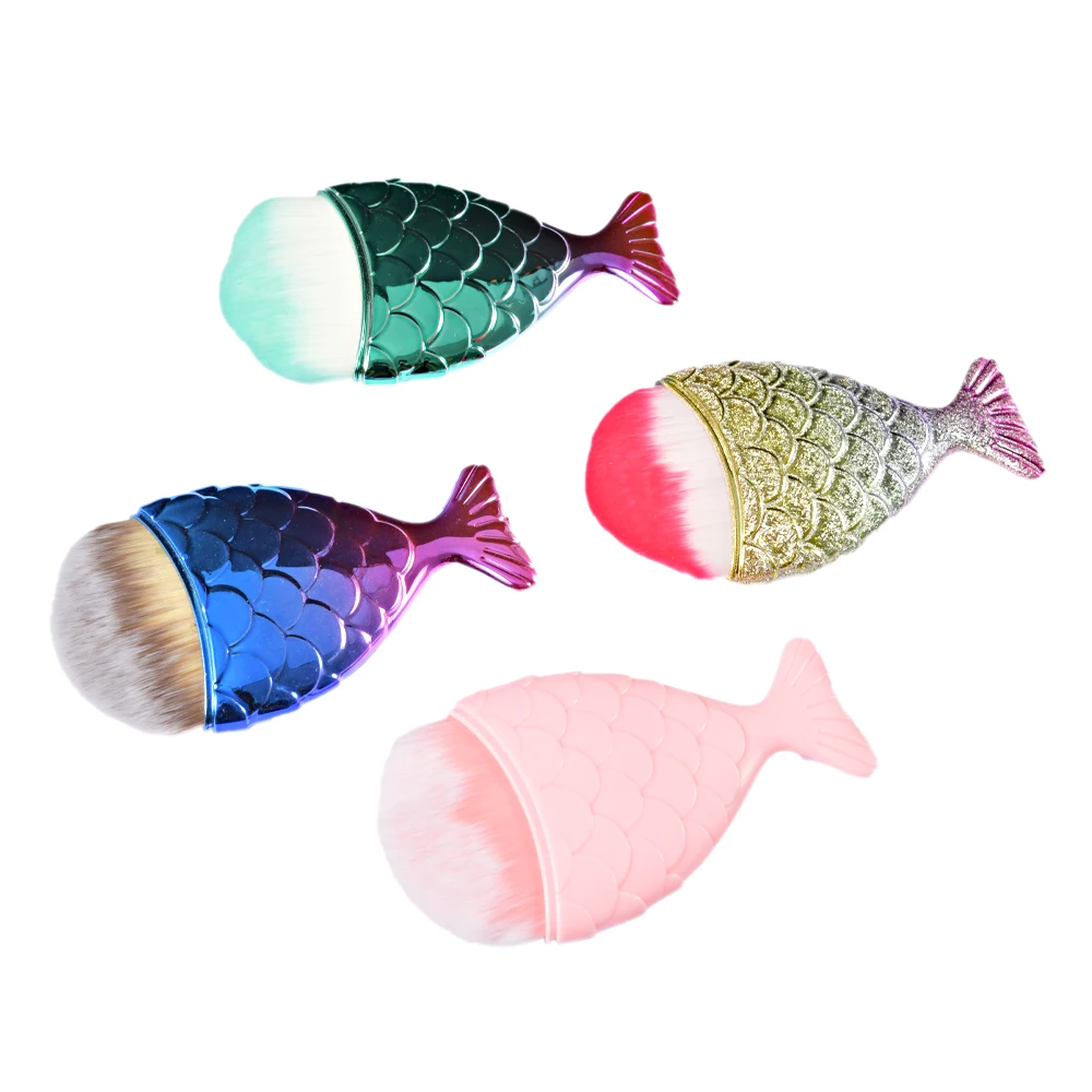 Fish Tail Shape Nail Brush Fishtail Bottom Cosmetic Brushes Soft Cleaning Dust Powder for Nails Care Manicure Tool